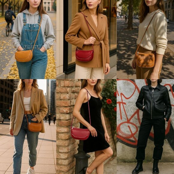 Women Wine Red Genuine Leather Small Crossbody Bag  Casual Travel Shoulder Purse - Picture 2 of 8